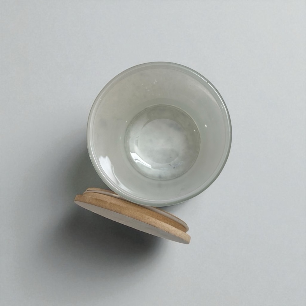 Frosted White Glass Jar With Wooden Lid - Picture 5 of 9